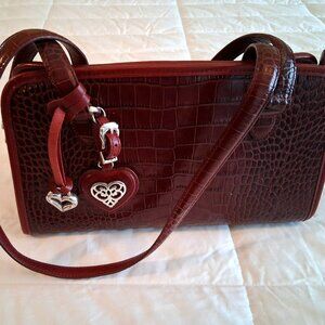 Brighton “Alesha” Red Pebbled & Croc‑Embossed Leather Shoulder Bag
